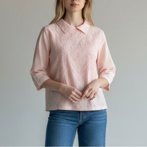 April Cornell Romantic Embroidered Cotton Blouse 3/4 Length Sleeves